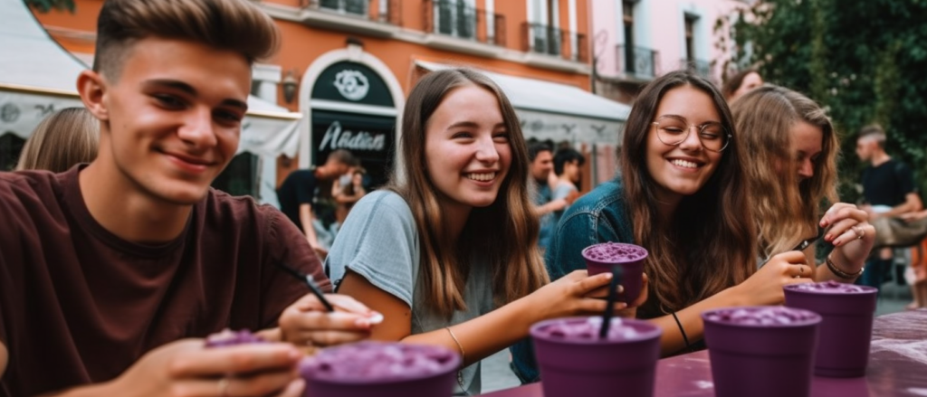 young people eating soft-serve acai