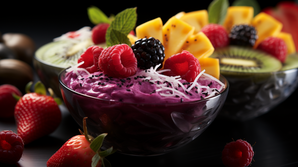 Colorful Acai Bowls With Dragon Fruit Toppings