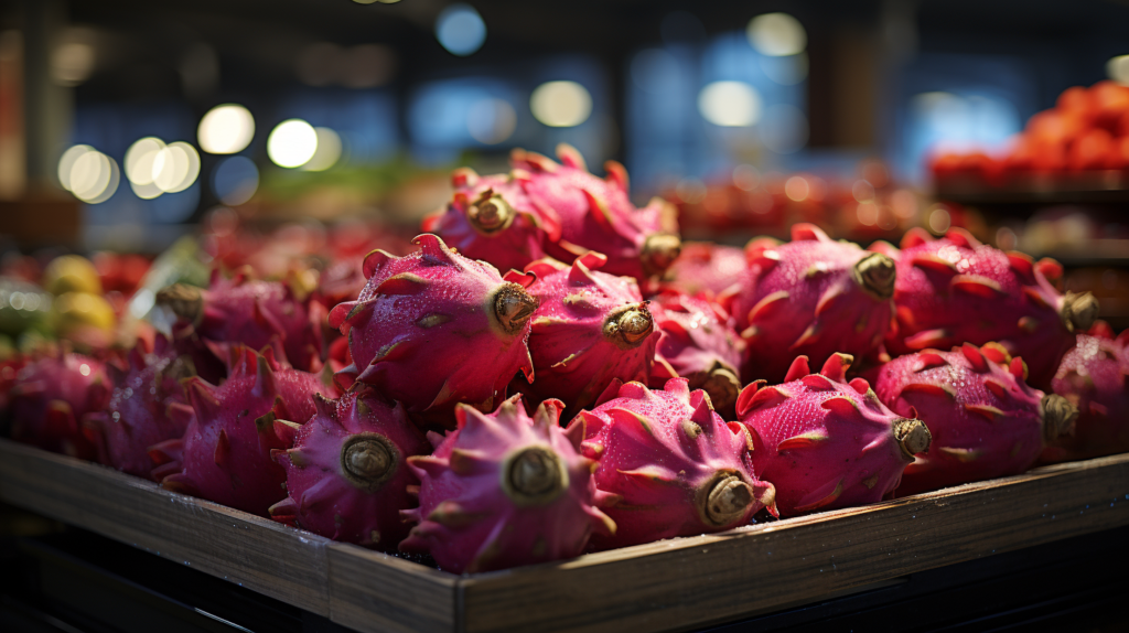 Dragon Fruit Display In A Supermarket