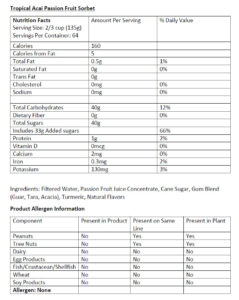 Passion Fruit Sorbet Nutrition Facts